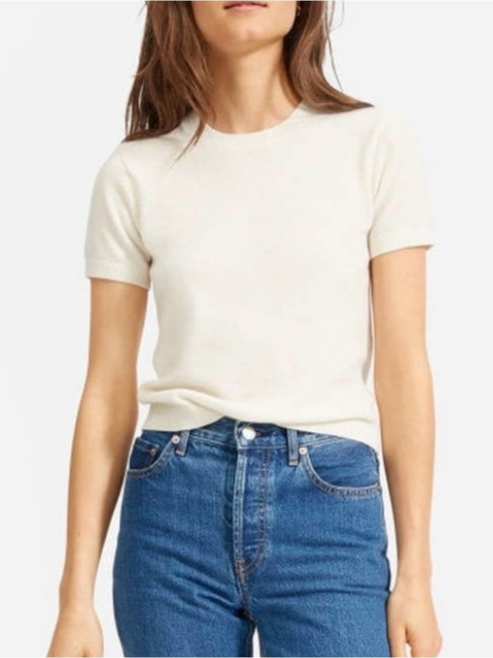 EVERLANE 100% Cashmere Short Sleeve Tee in Bone Cream Size Small